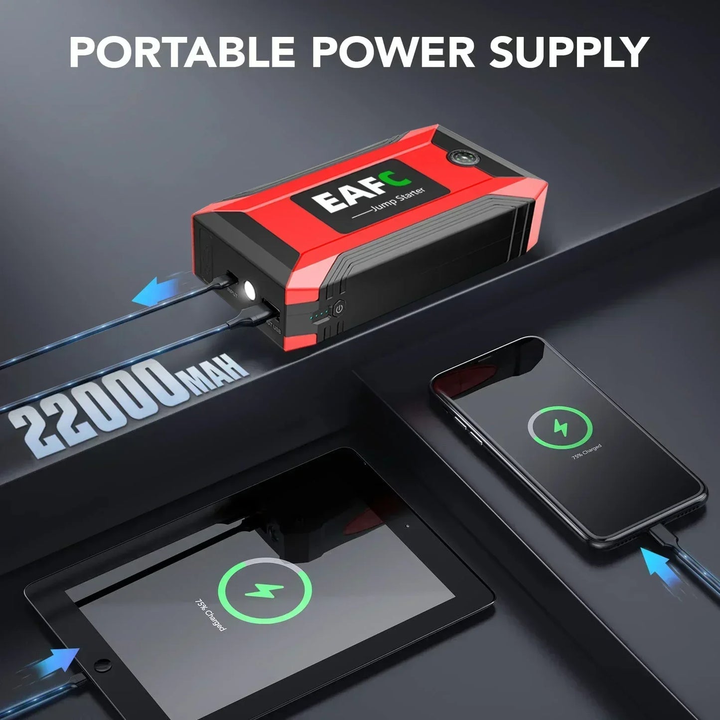 2000A Portable MultiFunction Emergency Booster Car Emergency Mobile Power Battery Charger 12V Car Jump Starter Gasoline Diesel