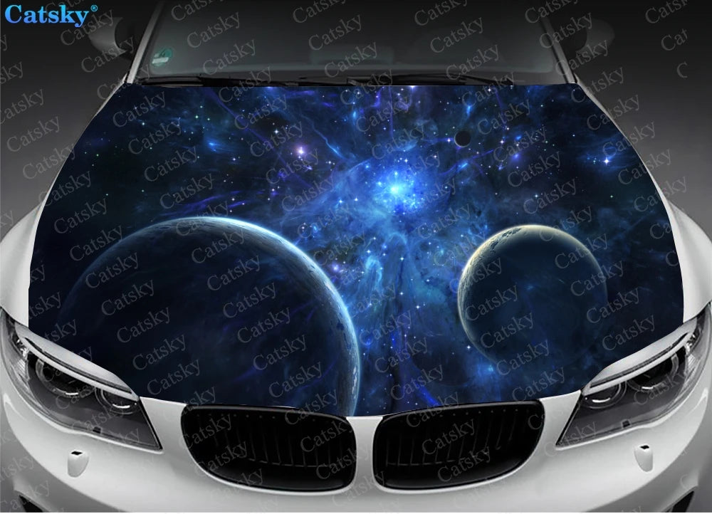 Space Exploration Car Hood Vinyl Stickers Wrap Vinyl Film Engine Cover Decals Sticker Universal Car Hood Protective Film