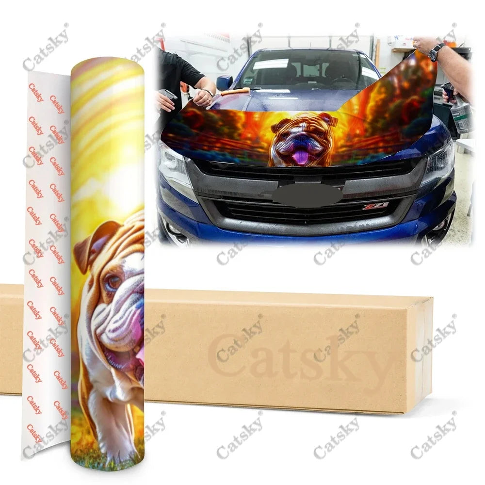 Colorful English Bulldog Car Hood Vinyl Stickers Wrap Vinyl Film Engine Cover Decals Sticker on Car Auto Accessories