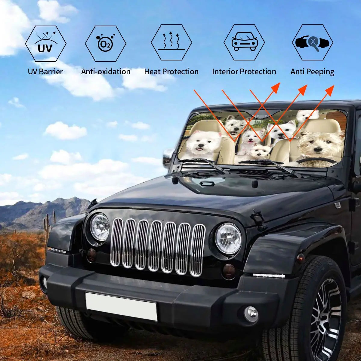 Westie West Highland Terrier Dog Personality Windshield Sunshade 76x140cm Animals Driver Foils Sunshade Visor Solar Protect