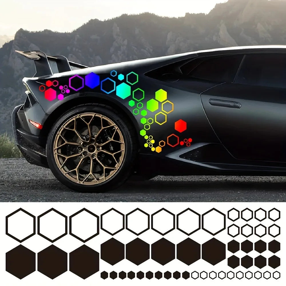 52pcs Honeycomb Auto Vinyl Decals Large and Small Combination Hexagonal Stickers DIY Car Body Cool Styling Open Style Decoration