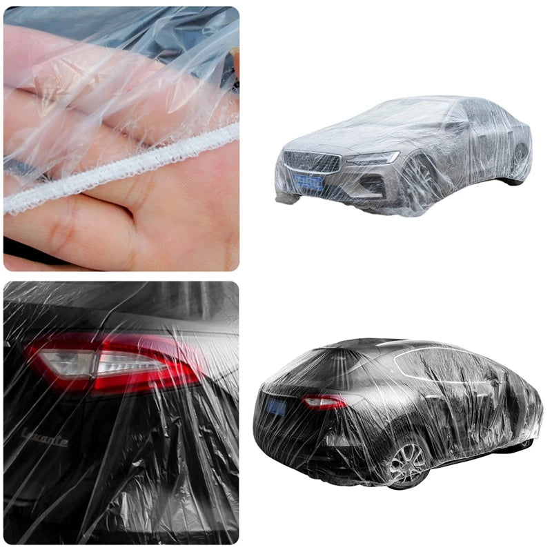 Disposable Transparent PE Car Cover with Elastic Band Universal Plastic Clear Car Protective Cover Shield for SUV Auto Car Cover