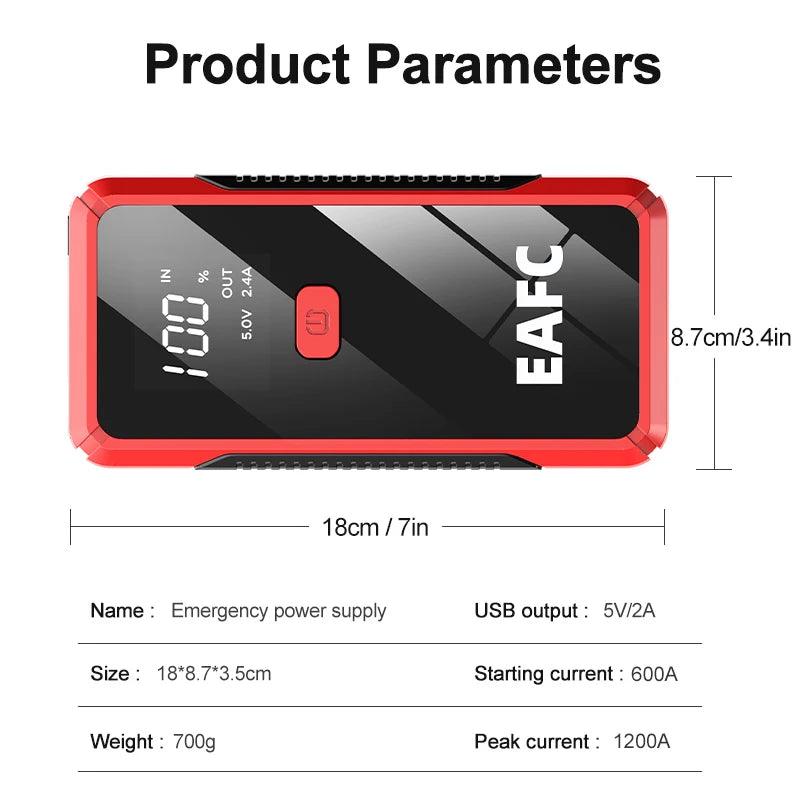 Power Bank 1200A/600A Jump Starter Portable Battery Charger Car Booster 12V Auto Starting Device Emergency Car Battery Starter