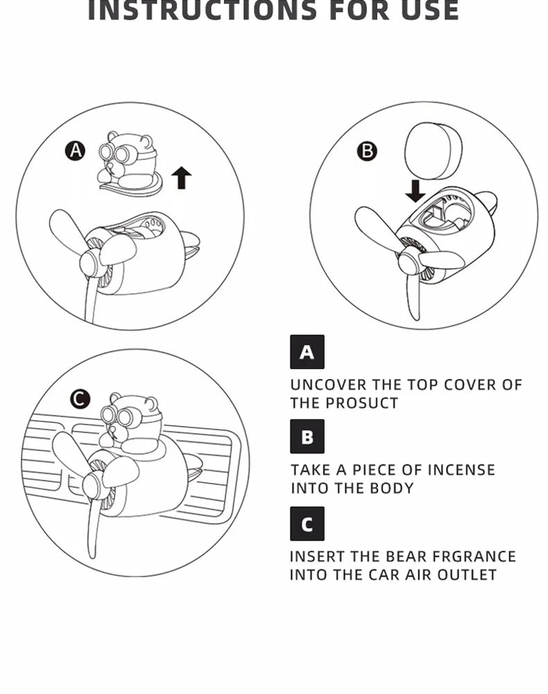 72Km Bear Car Air Freshener Teddy Bear Pilot Auto Interior Accessories Air Outlet Propeller Fragrance Bulldog Perfume Diffuser