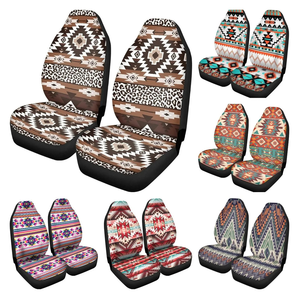 Leopard Tribal Print Car Seat Covers Front Seats Only Breathable Bucket Seat Protector Universal Fit for Most Cars SUV Sedan 2pc