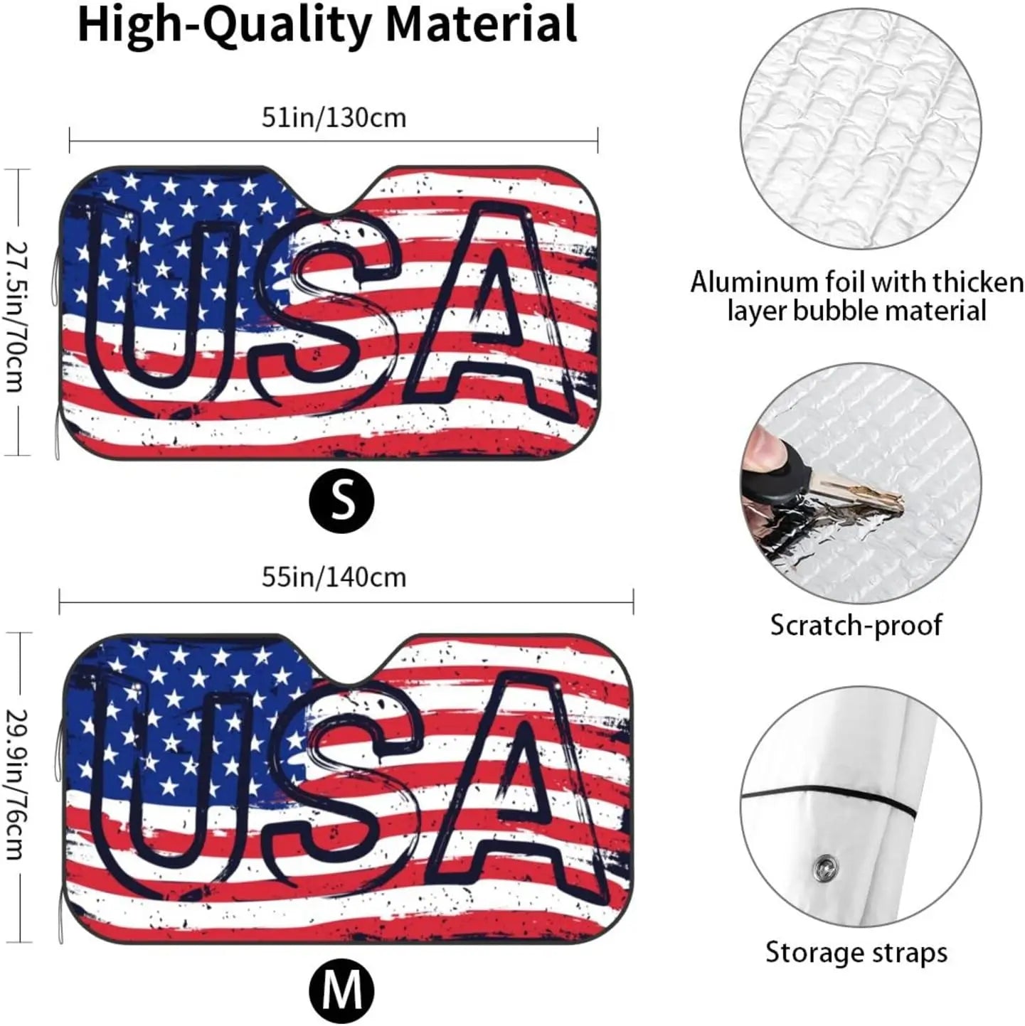 American Flag USA Car Windshield Sunshade Car Front Window Sunshade Sun Visor Protector Keeps Out Uv Rays Car Truck SUV