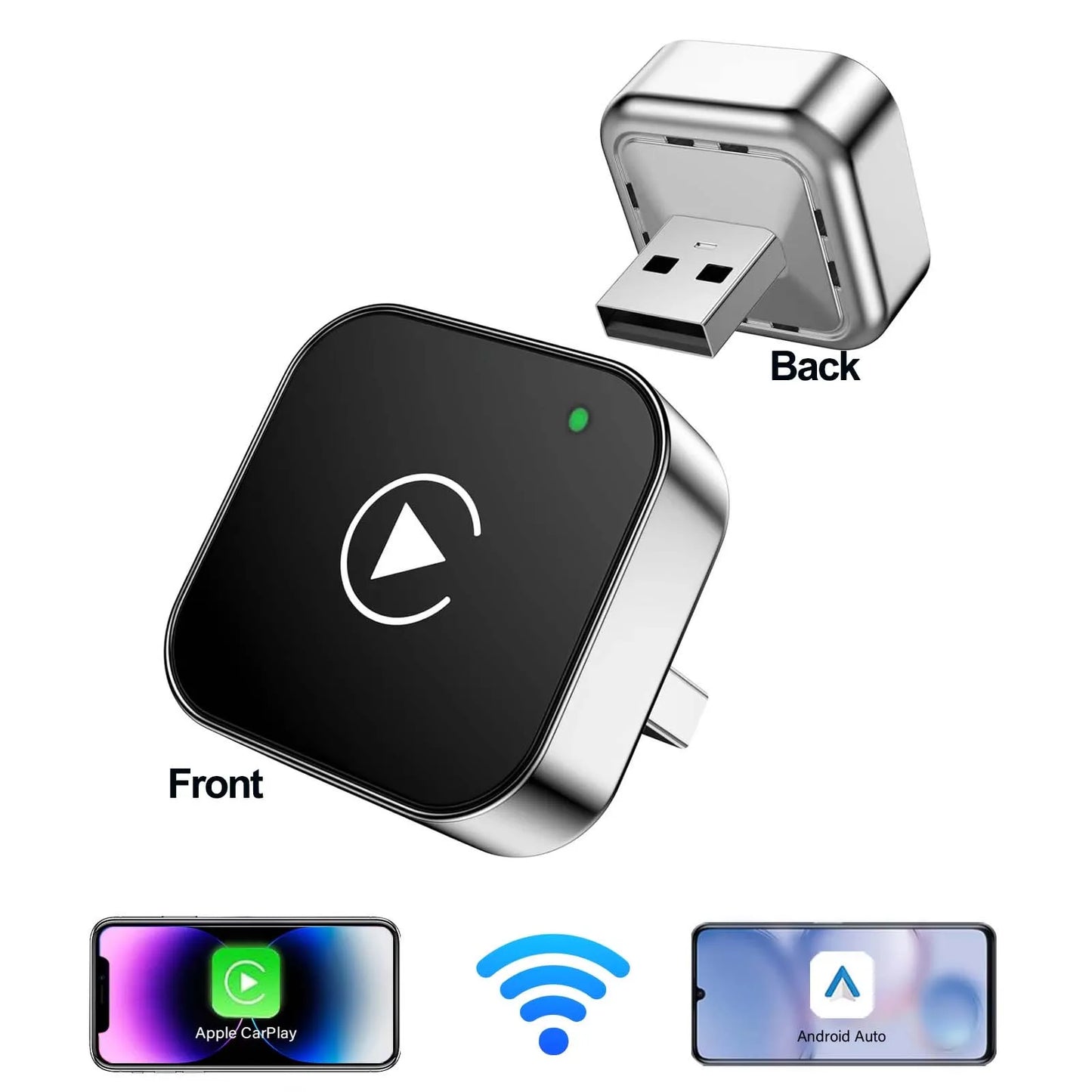 Car AI Box Carplay Android Auto Wireless Adapter 2 In 1 Mini Box Wireless Adapter Plug And Play 2.4-5.8GHz WiFi Bluetooth