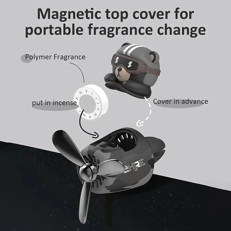 Funny Bear Pilot Car Air Freshener Rotating Propeller Air Outlet Fragrance Perfume Flavoring Accessories