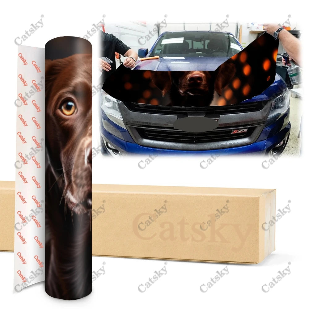Chocolate Labrador Animal Dog Car Hood Vinyl Stickers Wrap Vinyl Film Engine Cover Decals Sticker on Car Auto Accessories