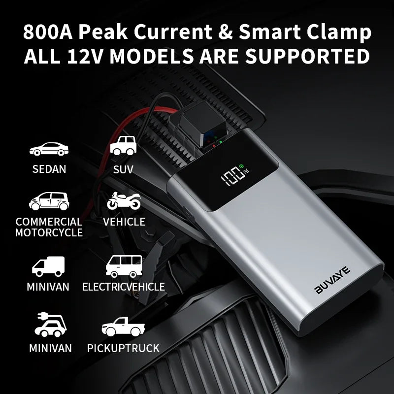 BUWEI 3 In 1 Car Jump Starter Power Bank LED Lighting Portable Car Battery Booster Small Battery Starter Device For 12V Cars