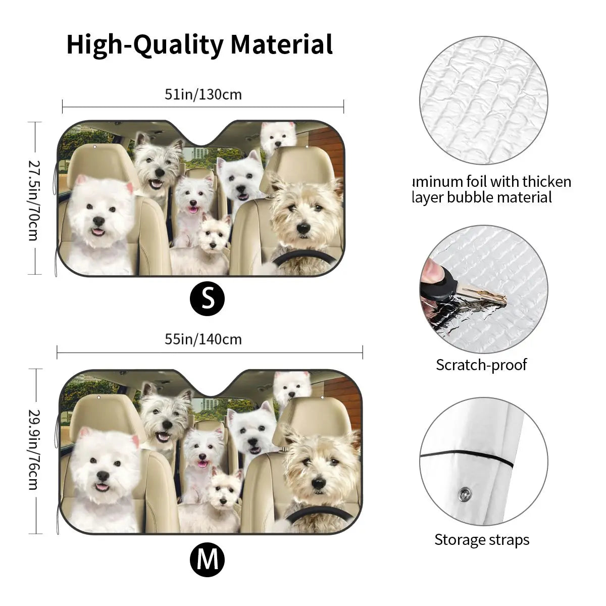 Westie West Highland Terrier Dog Personality Windshield Sunshade 76x140cm Animals Driver Foils Sunshade Visor Solar Protect