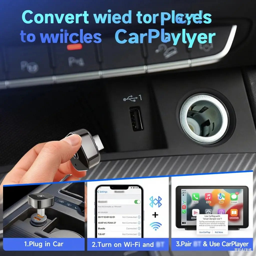 2 in 1 Car Wireless CarPlay Adapter & Android Auto Adapter Type-C/USB Fast Connection Wired to Wireless for iPhone/Android