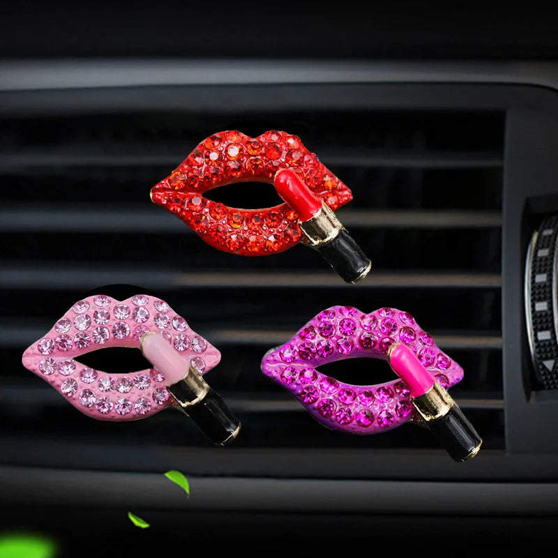 Car Perfume Clip Car Air Outlet Clip Ornament Aromatherapy Diamond Red Lip Car Air Freshener Vent Clip Auto Interior Decoration