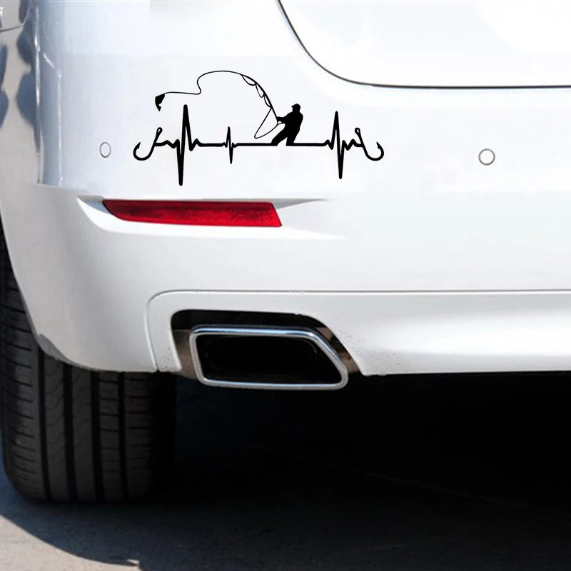 Funny Heartbeat Fishing Car Sticker Automobiles Motorcycles Exterior Accessories Vinyl Decals for Bmw Audi Ford Toyota