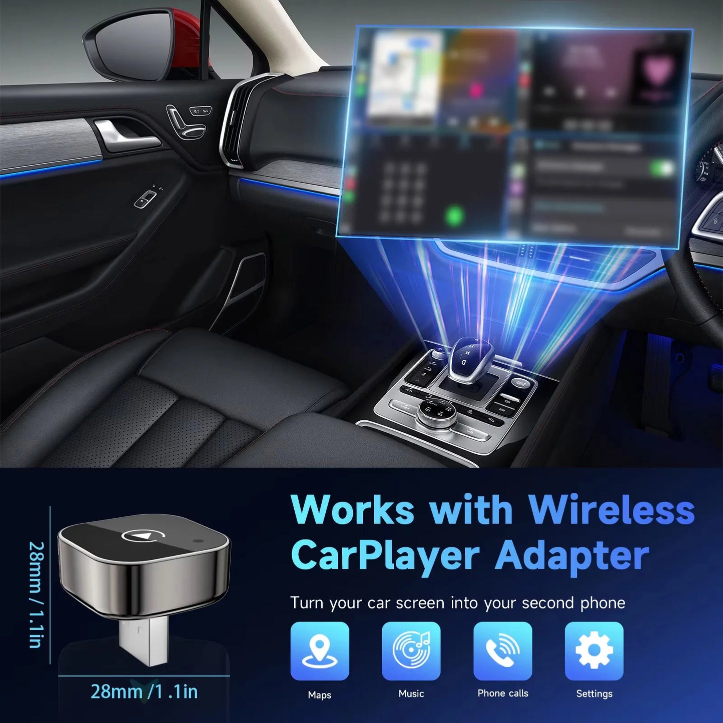 Car AI Box Carplay Android Auto Wireless Adapter 2 In 1 Mini Box Wireless Adapter Plug And Play 2.4-5.8GHz WiFi Bluetooth