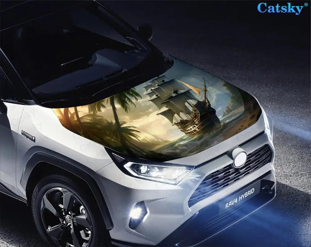 Pirate Horror Ghost Ship Car Hood Vinyl Stickers Wrap Vinyl Film Engine Cover Decals Sticker on Car Auto Accessories