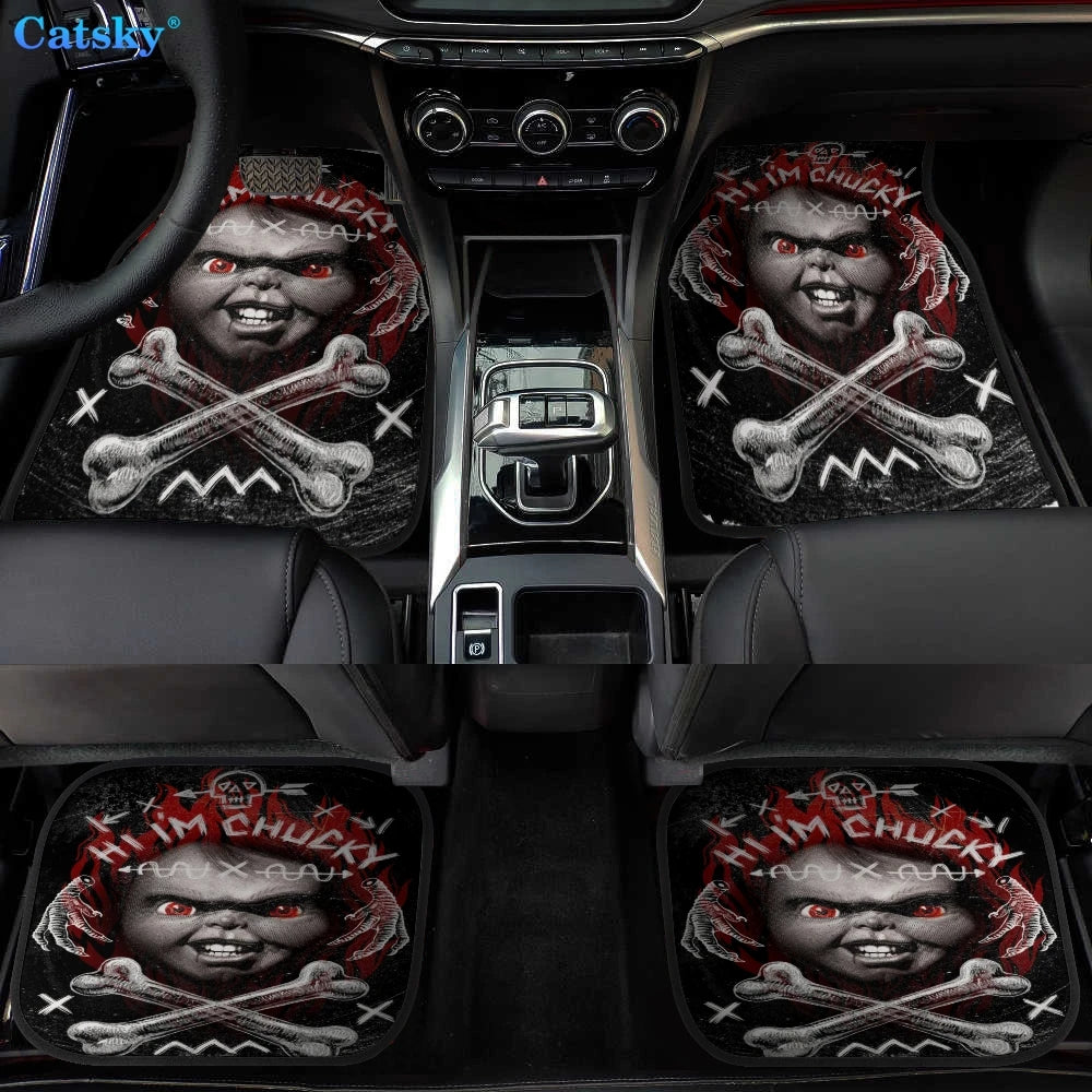 Chucky Horror Movie Character Car Foot Mat 4PCs Rubber Non-Slip Waterproof Material All-Weather Protection Accessories