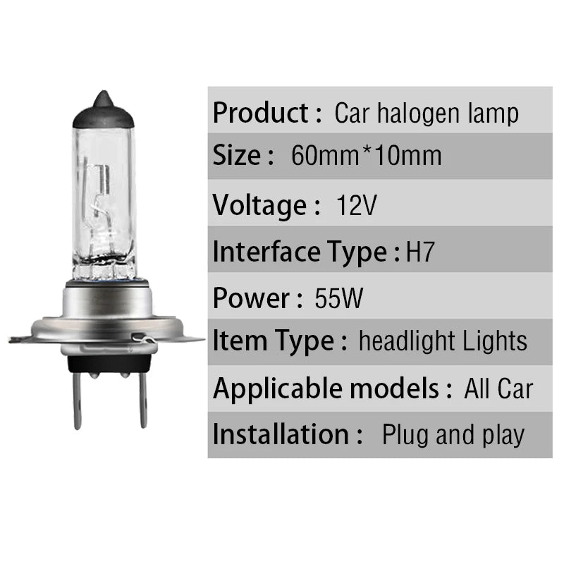 10Pcs H7 12V 55W Halogen Car Front Headlight Lights Signal Bulb Fog Light Warm White Daytime Lamps Mitsubisi Launcher High Power