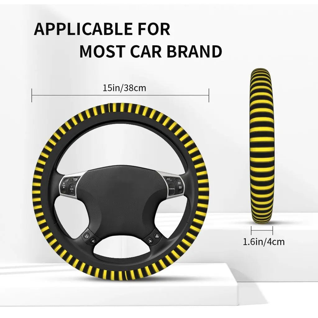 38cm Bright Yellow Patterns Car Steering Wheel Cover Anti Slip and Sweat Absorption Comfortable Auto Steering Wheel Protector