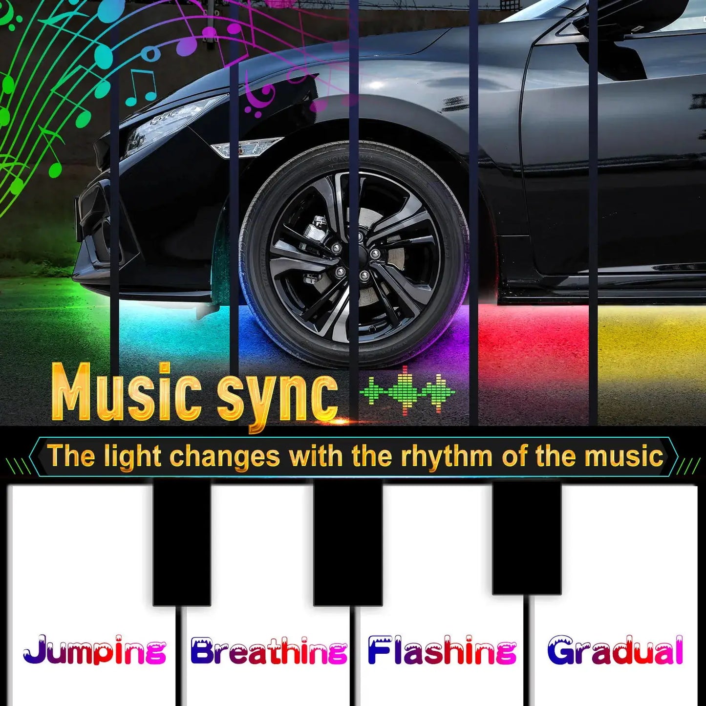 Neon LED RGB Car Underglow Bottom Light Remote/APP Control Flexible Waterproof LED Strip Car Underbody Light Decorative Lamp