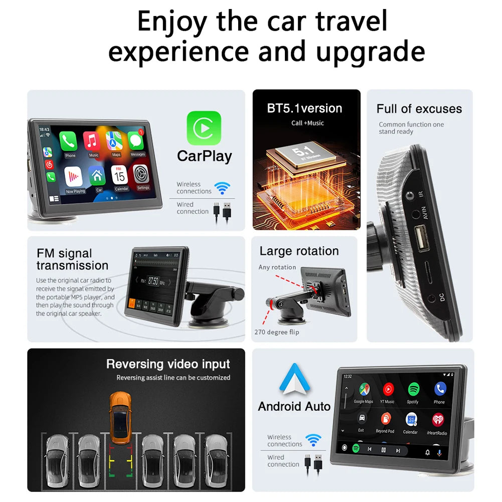 Car MP5 Player Compatible For Carplay Android Auto Wireless Stereo 7" Touchscreen Bluetooth-compatible 5.1 Hands-free