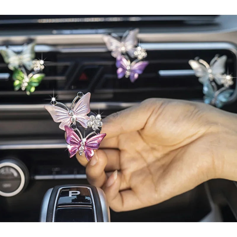 Cute Car Accessories Air Freshener Butterfly Car Perfume Air Conditioning Butterfly Diamond Aromatherapy Clip Car Scent