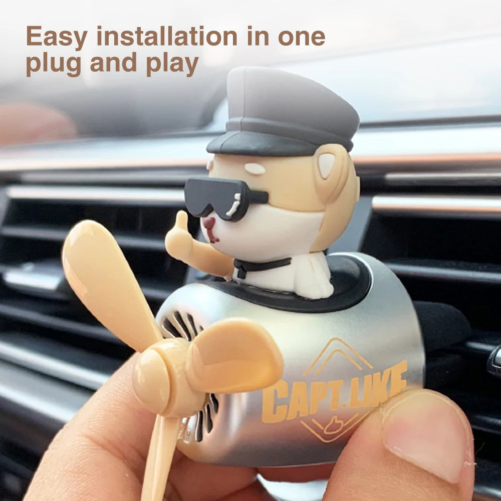 Car Air Freshener Bear Pilot Auto Accessories Interior Perfume Diffuser Rotating Propeller Outlet Fragrance Magnetic Design