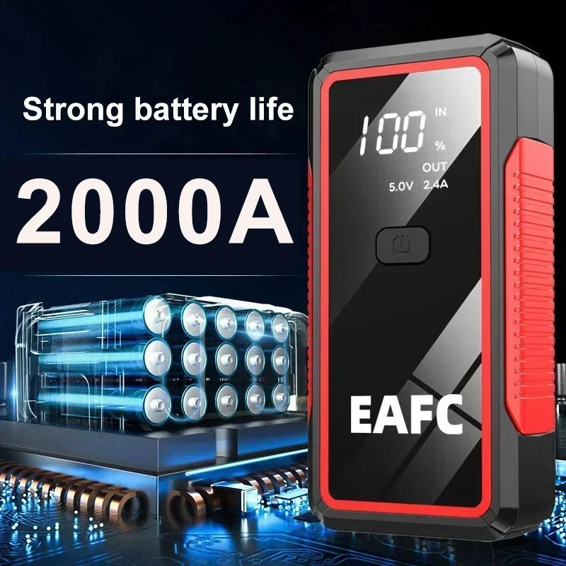EAFC 2000A/1200A Car Jump Starter Power Bank Auto Emergency Battery Booster Starting Device Charger Diesel Petrol Cars Camping