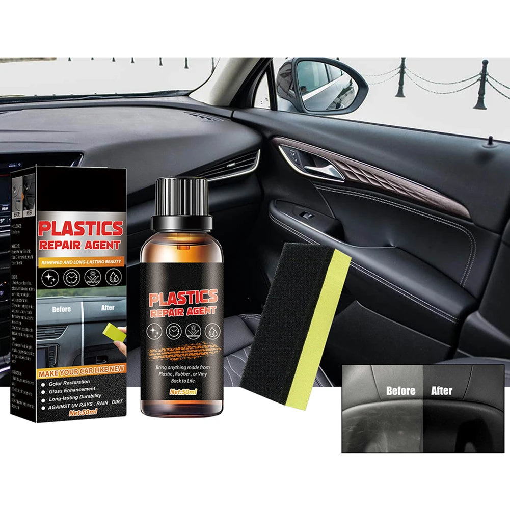 1Pcs 50mL Car Interior Plastic Leather Restorer Refurbishment Paste Sponge ABS Car Paint Protection Spray Cleaning Care Agents