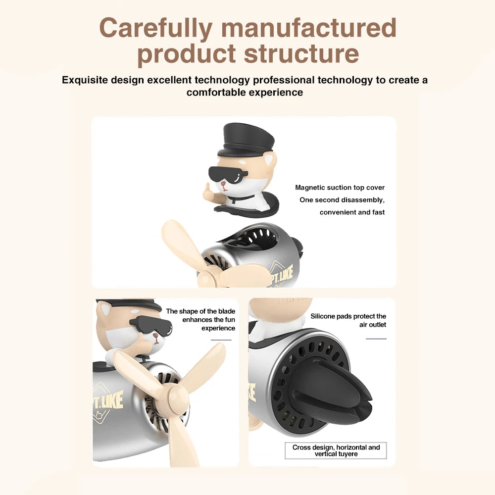 Car Air Freshener Bear Pilot Auto Accessories Interior Perfume Diffuser Rotating Propeller Outlet Fragrance Magnetic Design