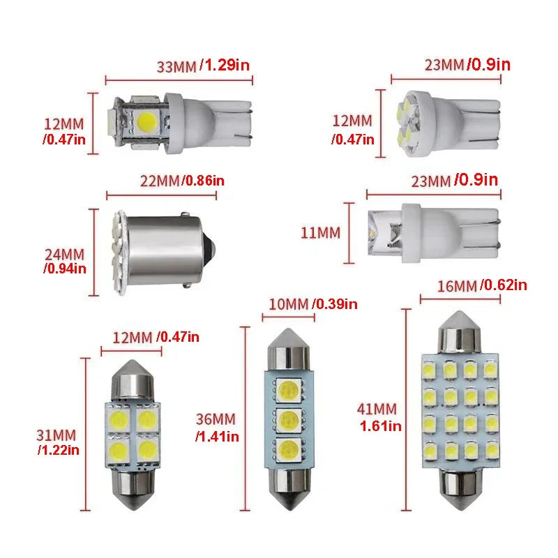 Brand New Universal Car Interior Light T10 1156 Festoon 31 42mm Upgrade Kit for Auto Interior Dome License Plate Trunk Lights