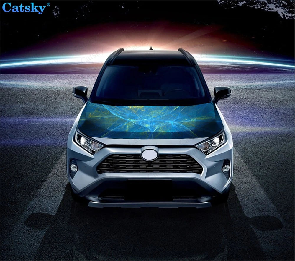 Abstract Blue Water Print Car Hood Vinyl Stickers Wrap Vinyl Film Engine Cover Decals Sticker Car Hood Protective Film