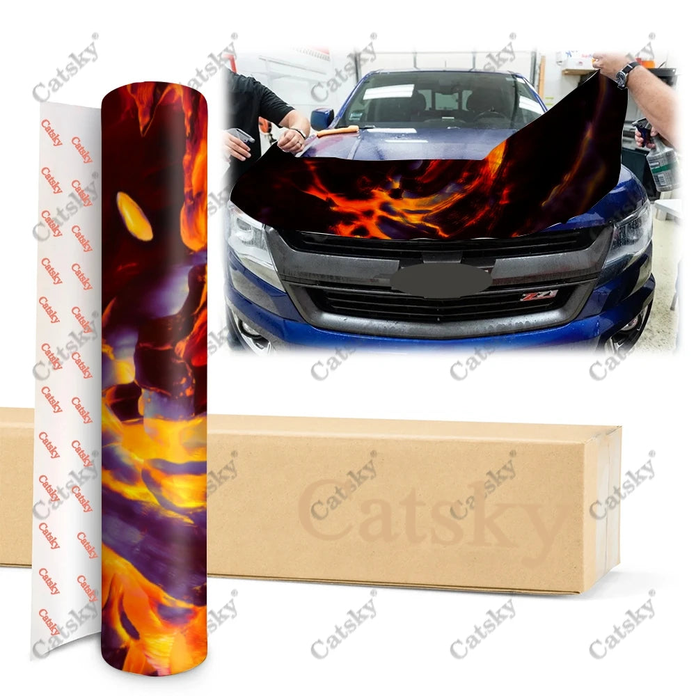 Abstract - Orange Car Hood Vinyl Stickers Wrap Vinyl Film Engine Cover Decals Sticker Universal Car Hood Protective Film