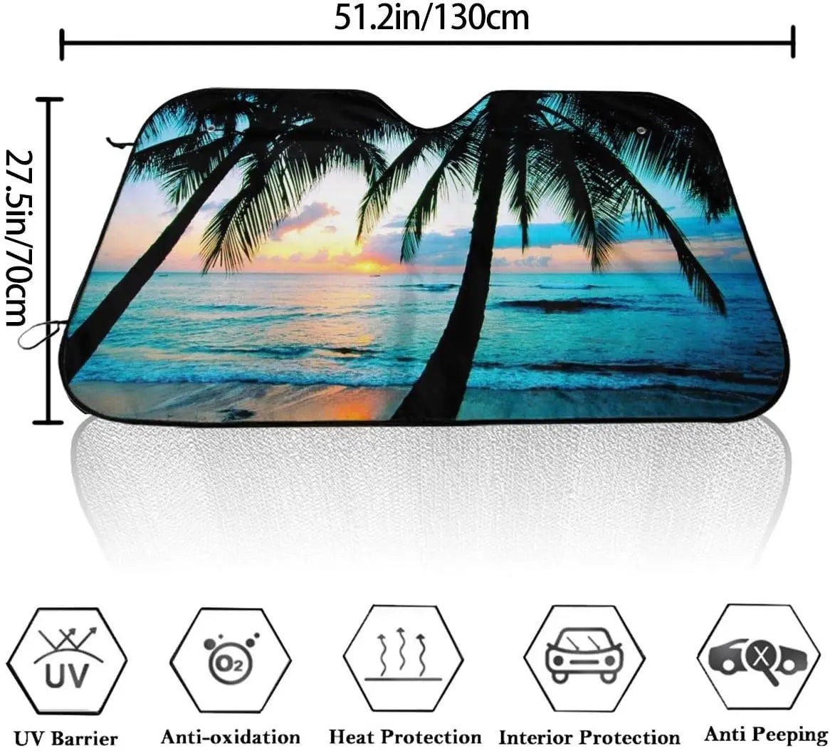 California Palm Tree Beach Car Windshield Sun Shade Auto Sunshade for Car Truck SUV Blocks Rays Sun Visor Protector 130x70cm
