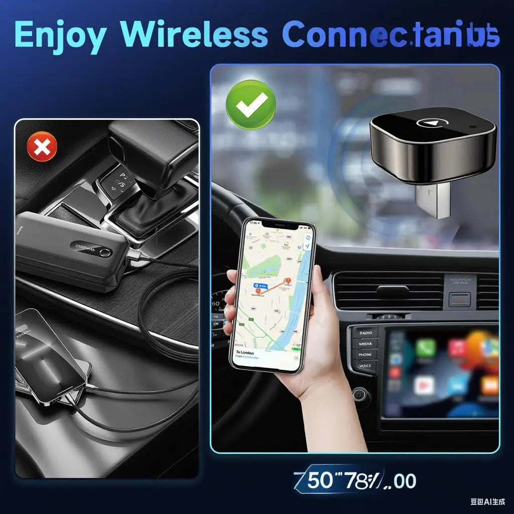 2 in 1 Car Wireless CarPlay Adapter & Android Auto Adapter Type-C/USB Fast Connection Wired to Wireless for iPhone/Android
