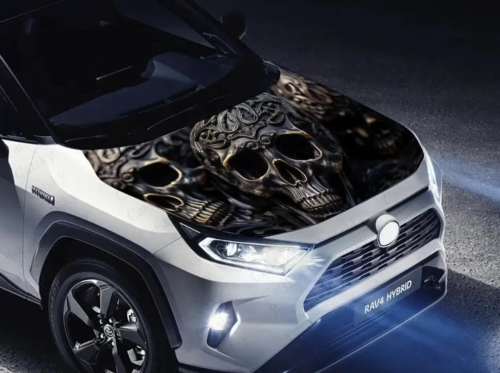 Mechanical Steampunk Skull Car Hood Vinyl Stickers Wrap Vinyl Film Engine Cover Decals Sticker on Car Auto Accessories
