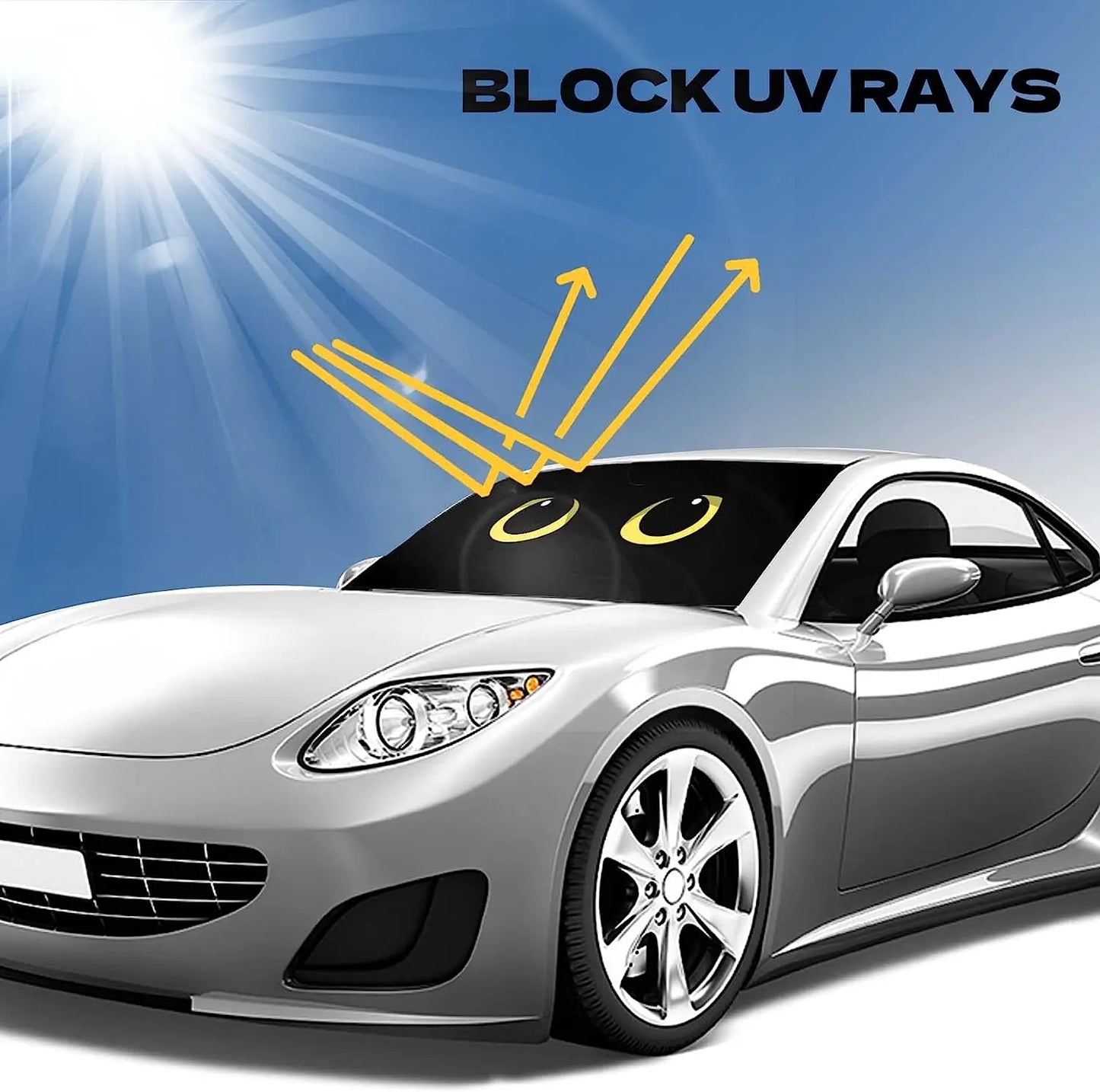 Cat Eyes Black Car Sun Shade Windshield,Sunshade Front Windshield Foldable UV Ray Reflector Front Window Sun Shade Visor