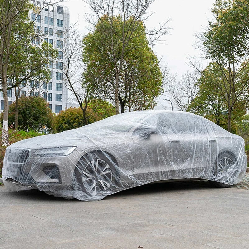 Disposable Transparent PE Car Cover with Elastic Band Universal Plastic Clear Car Protective Cover Shield for SUV Auto Car Cover