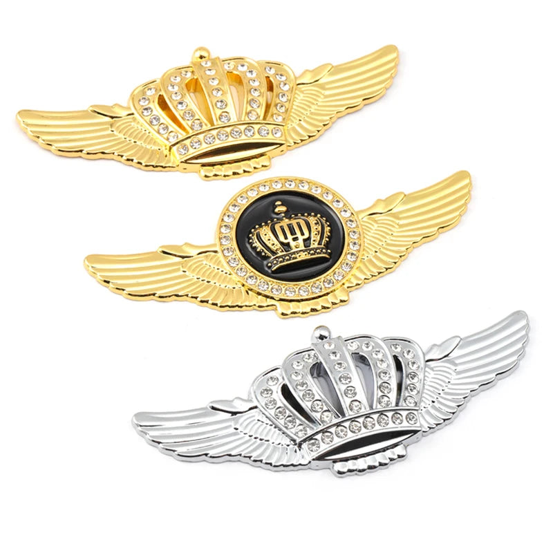 Crown Diamond Car Crown Gold Royal Sticker Wings Emblem Badge for BMW Audi Honda Toyota Chevrolet Ford Opel Imperial Crown KIA