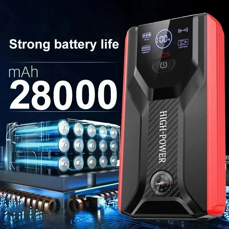 28000mAh Power Bank 800A Car Jump Starter Car Battery Booster Charger Starting Device Auto Emergency Start-up Lighting