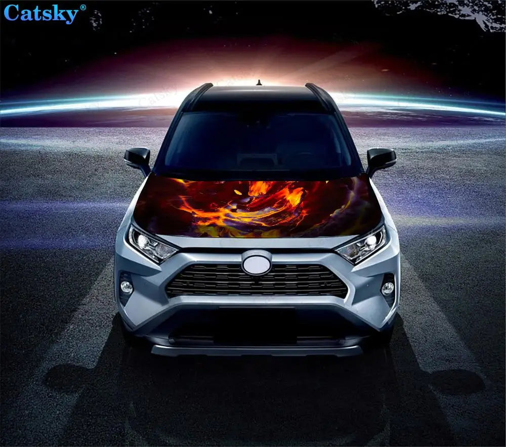 Abstract - Orange Car Hood Vinyl Stickers Wrap Vinyl Film Engine Cover Decals Sticker Universal Car Hood Protective Film
