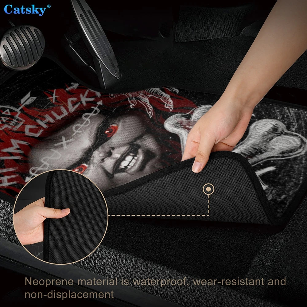 Chucky Horror Movie Character Car Foot Mat 4PCs Rubber Non-Slip Waterproof Material All-Weather Protection Accessories
