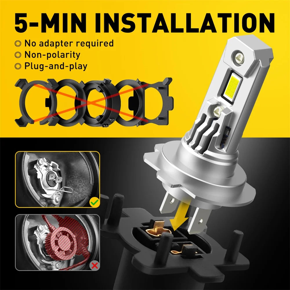 2Pcs Turbo H7 LED Canbus No Error Headlight Bulbs with Fan 100W High Power H7 LED Car Head Light Lamp CSP Chip 20000LM