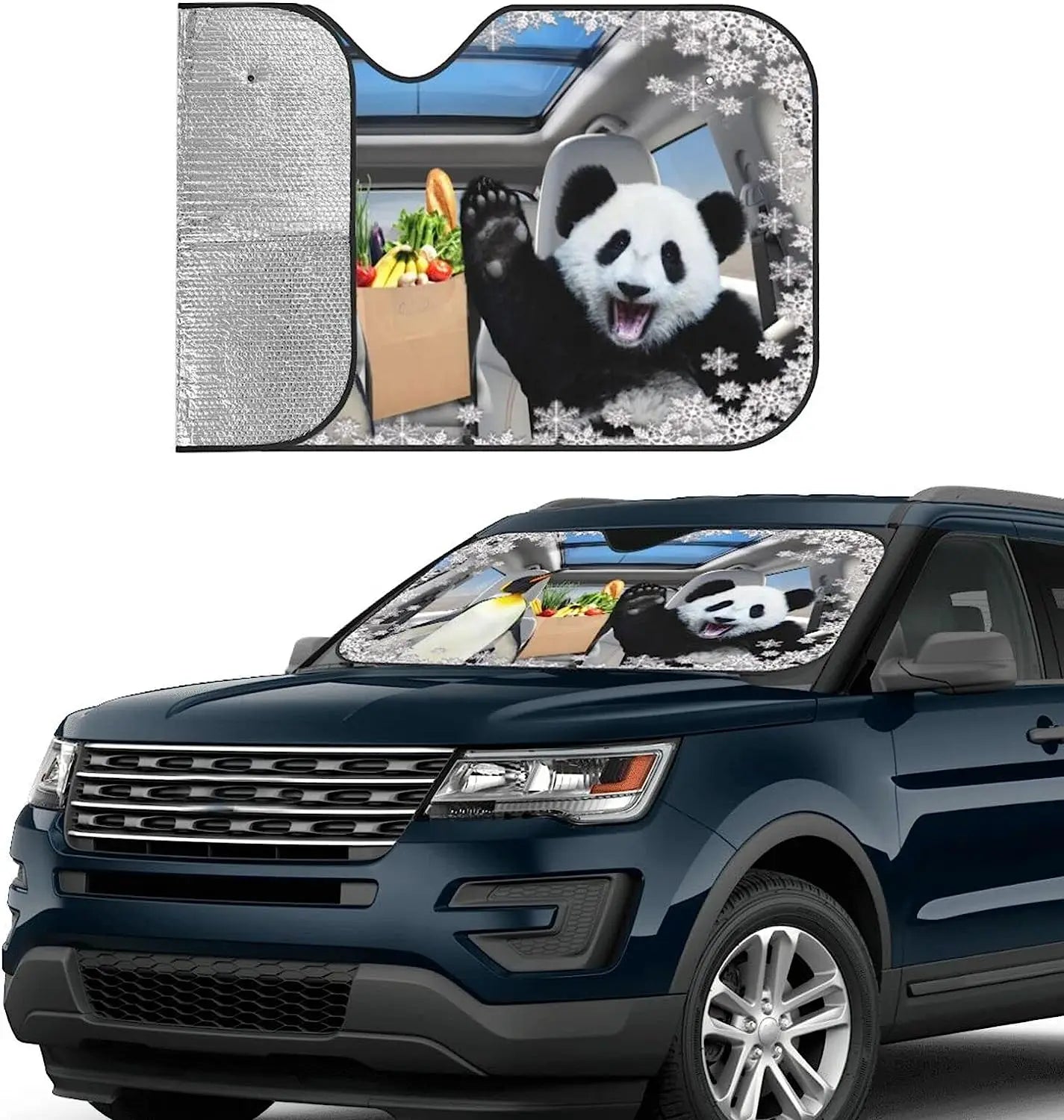 Car Windshield Sun Shade Foldable Panda Penguin Car Sunshade Cover UV Block for Car Front Windshield Sun Shade for Vehicles