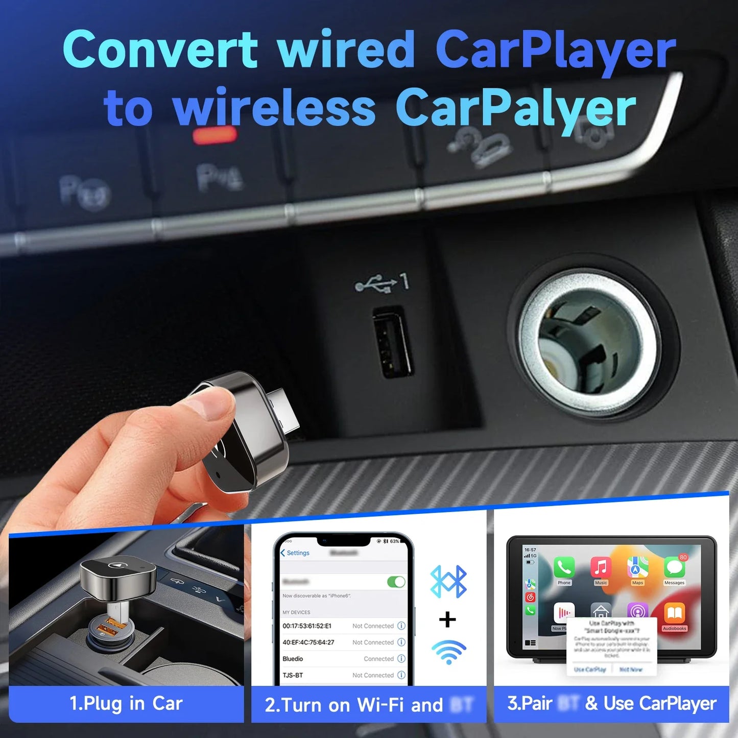 Wireless Carplay Adapter for Android iPhone Auto 2 in1 Wired to Wireless AI Box USB Connection For Volvo Benz Mg Kia Chery VW