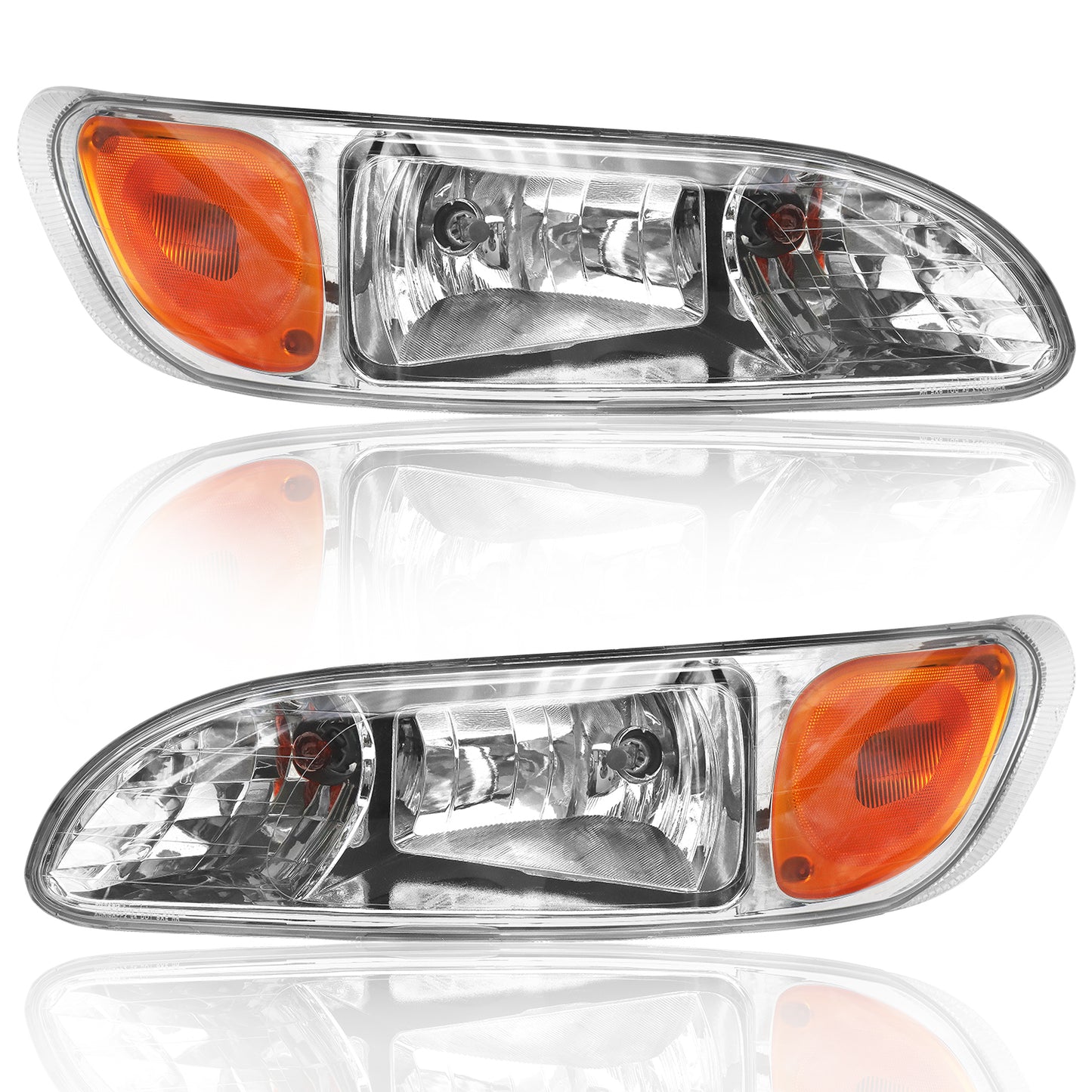 Chrome Headlight Assembly Fit For 2005-2015 Peterbilt 325 330 335 337 340 348 382 384 386 387, Left/Driver and Right/Passenger Pair Side