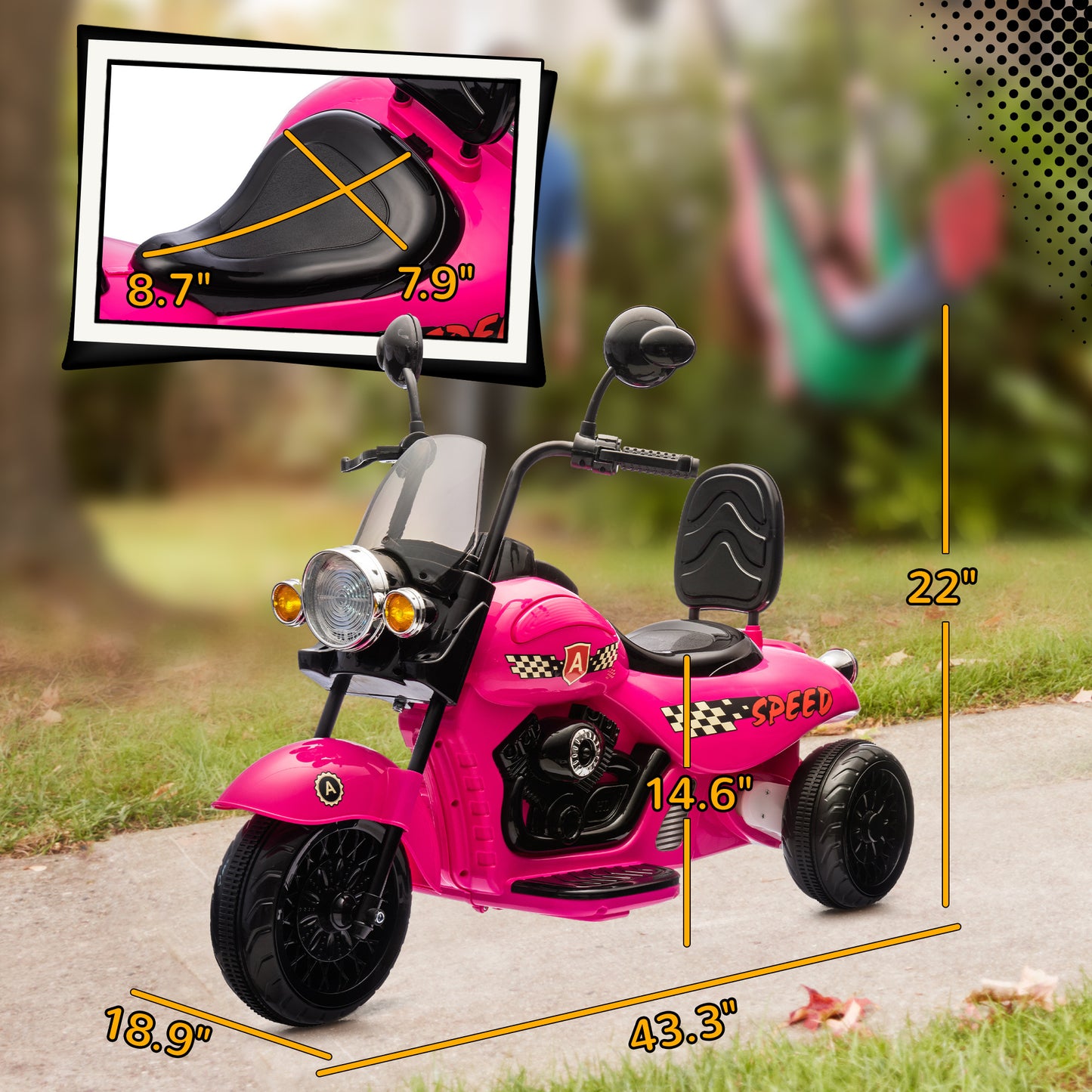 Qaba Electric Motorcycle for Kids, 3 Wheel 6V Battery Powered Chopper Motorbike, Ride on Motorcycle with Headlights, Music, Forward & Reverse for Boys and Girls Ages 3-6 Years, Pink