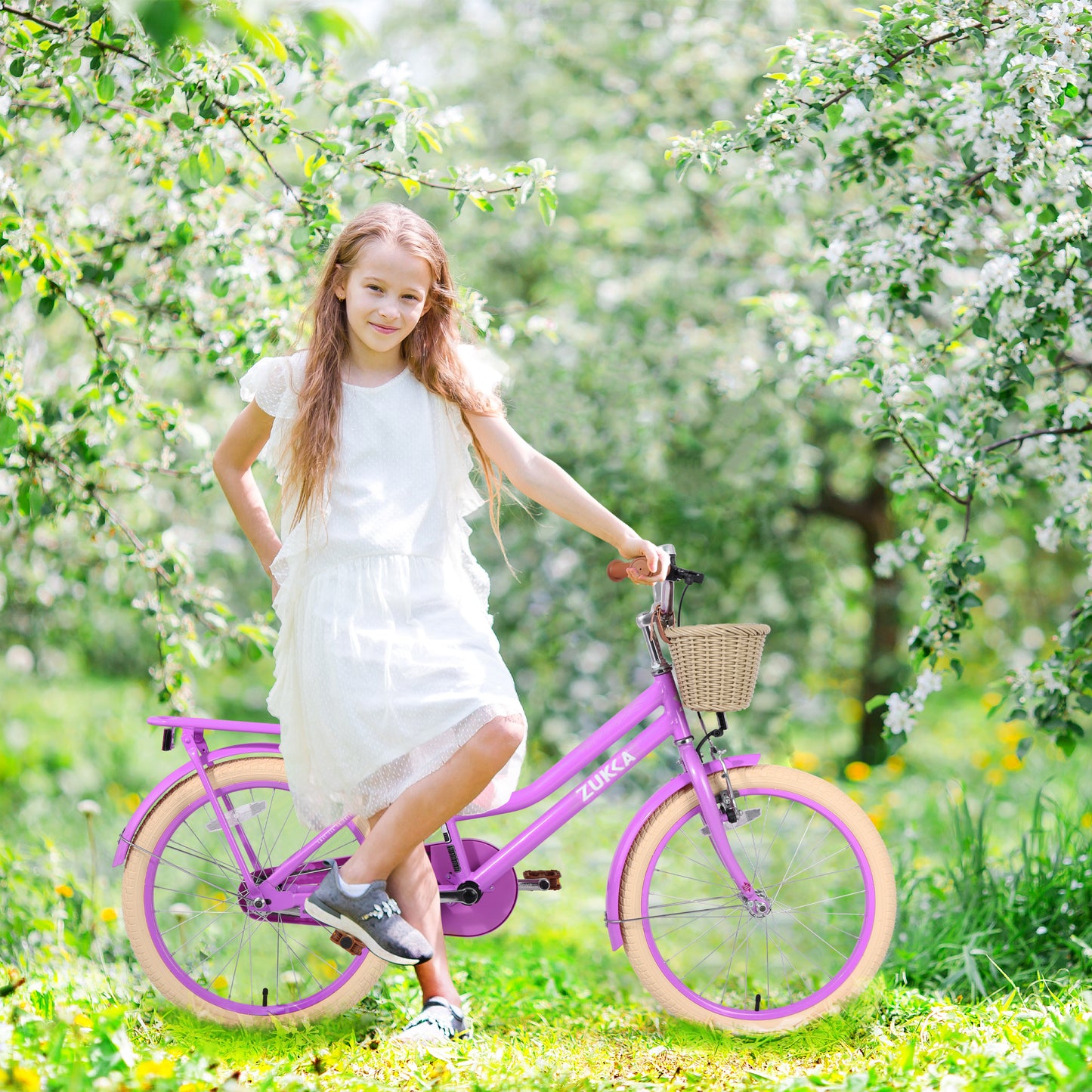 20 Inch Girls Bike Front Wheels Replacement with Solid Air Rubber Tire and Inner Tube