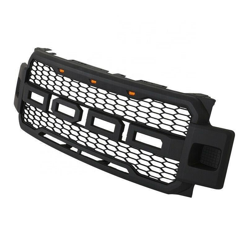 Front Grille For 2017 2018 2019 Ford f250 f350 Super Duty Raptor Grill W/LED Lights & Letters Matte Black