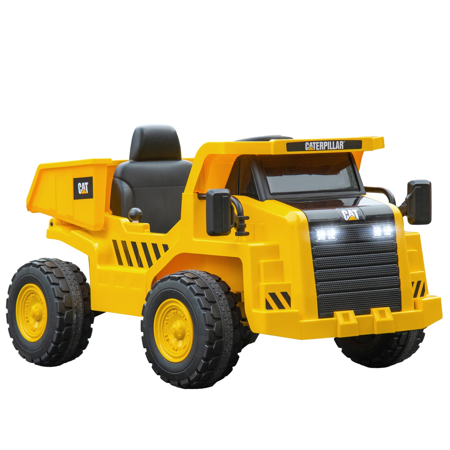 Qaba 12V Ride on Dump Truck with Parental Remote, Caterpillar Licensed Kids Excavator with Bucket, Shovel, Music, Loudspeaker, Headlights, Ride on Construction Vehicles for Ages 3-6, Yellow